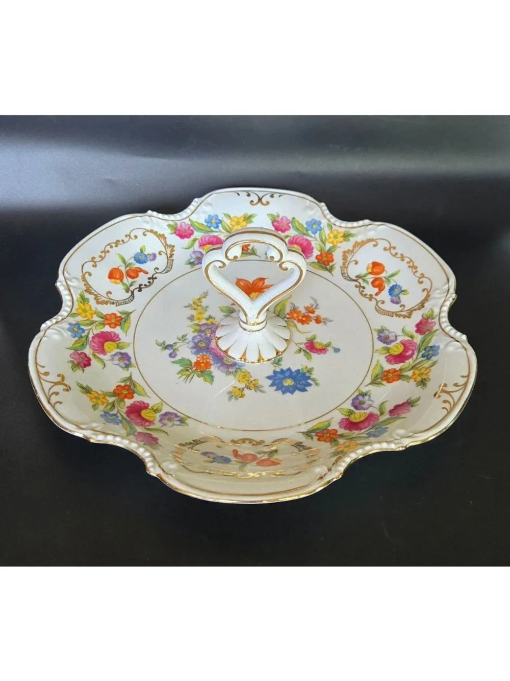 Noritake Dresdena Serving Tray Fine Porcelain Handled Serving Dish Scalloped Flo